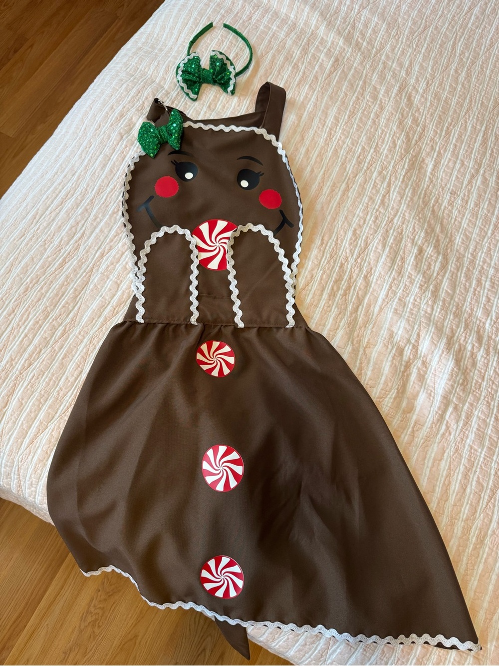 Brown Gingerbread Girl Costume with Green Bow Headband - Women’s
